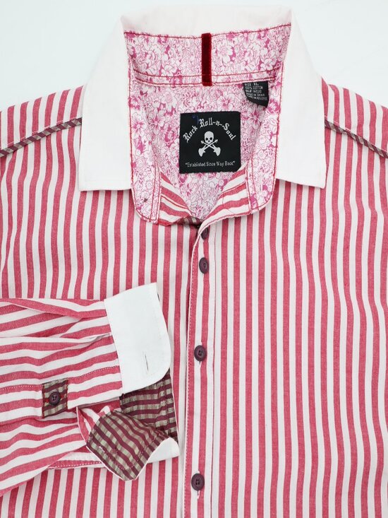 Rock Roll N Soul Other - Rock Roll N Soul Shirt Men XL Cotton Button Up Long Sleeve Striped contrast trim
